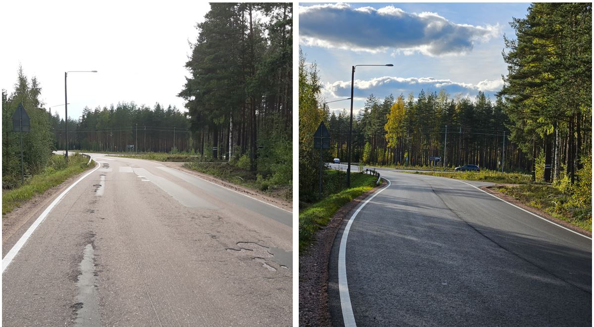 Kuvapari ennen ja jälkeen tienpäällystyksen.