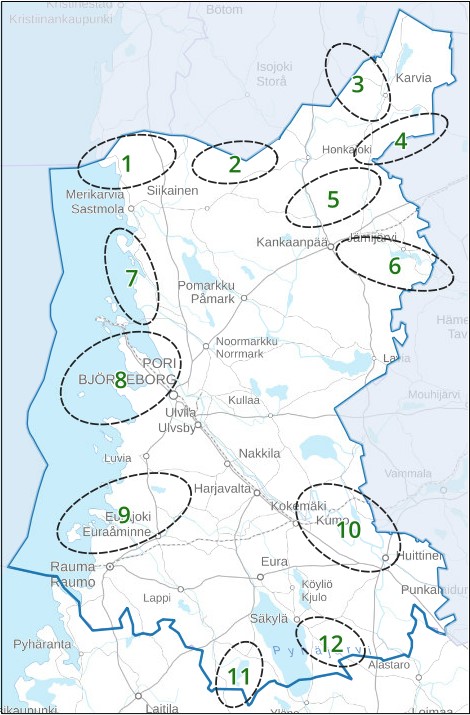 Kartta, Satakunnan lumo-keskittymien tietokorttien luonnokset – lopulliset valmistuvat 2027 mennessä 